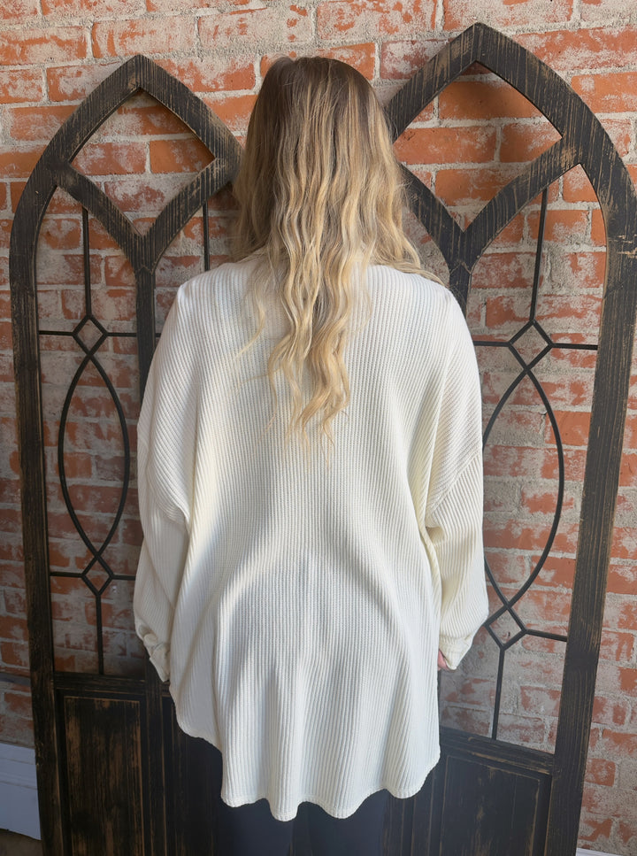 Fall Devotion Waffle Shacket-Cream