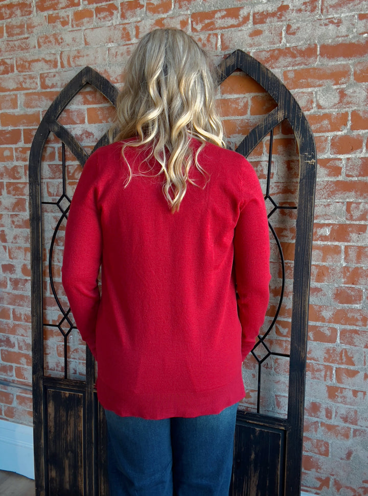 I'll Be There Cardigan-Red
