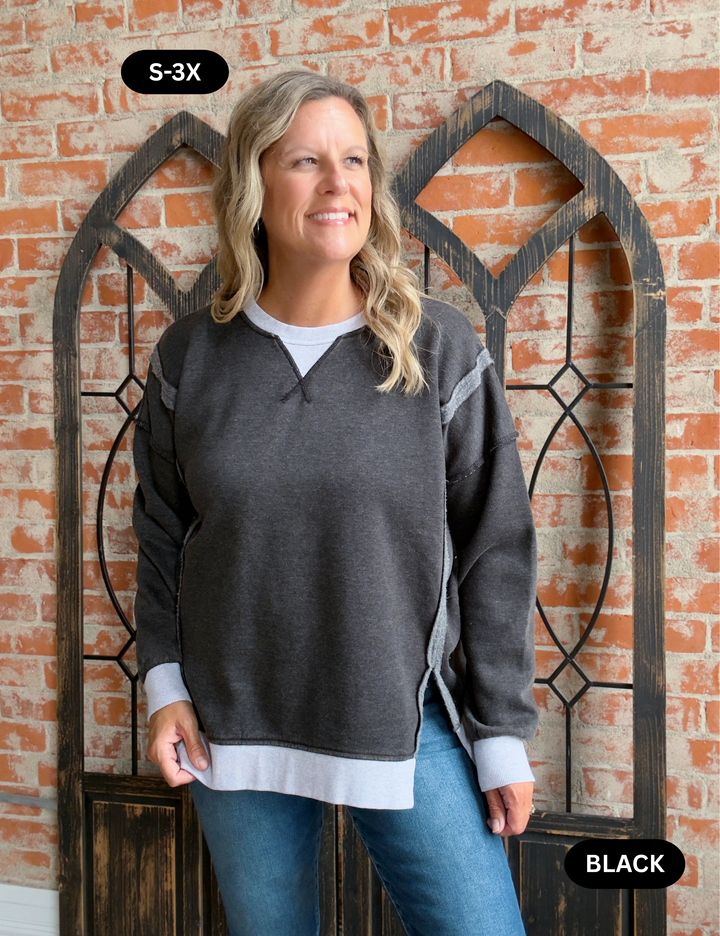 My Saturday In Burnout Fleece Crewneck-Black & Grey