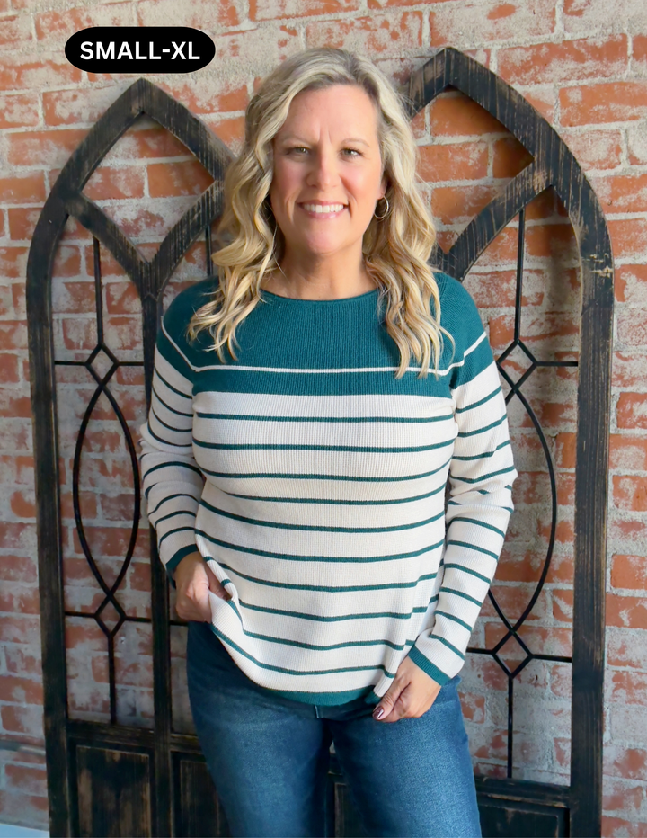 Can't Beat Stripe Sweater-Teal