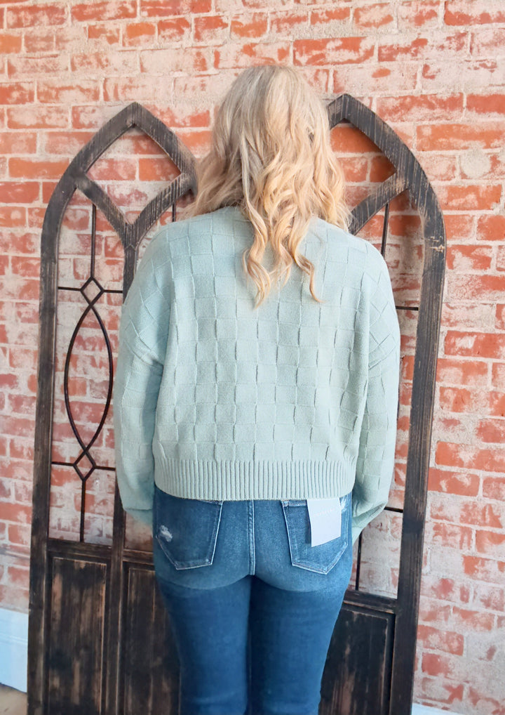 Skip A Beat Checkered Sweater-Sage