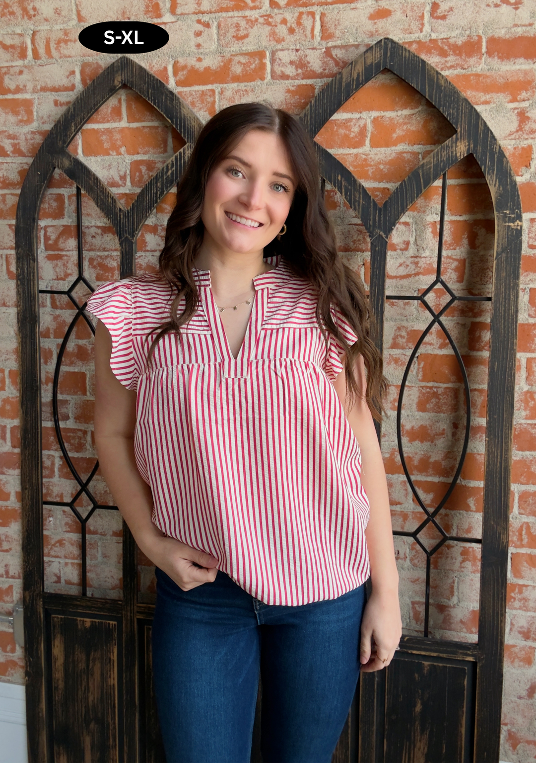 Pure Happiness Striped Ruffle Sleeve Blouse