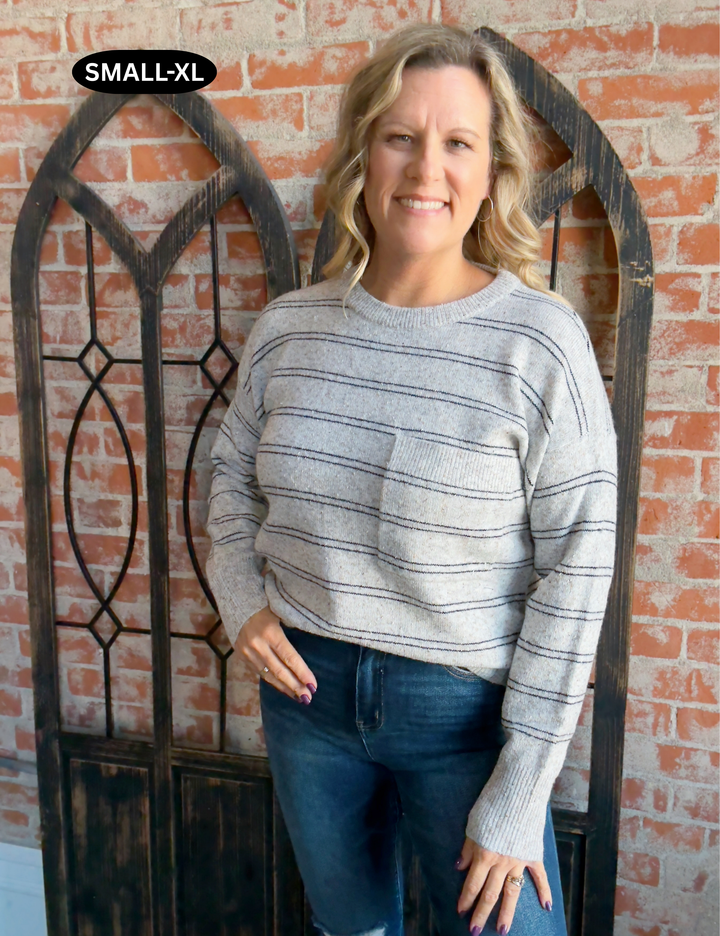 All The Festivities Striped Sweater-Grey/Black