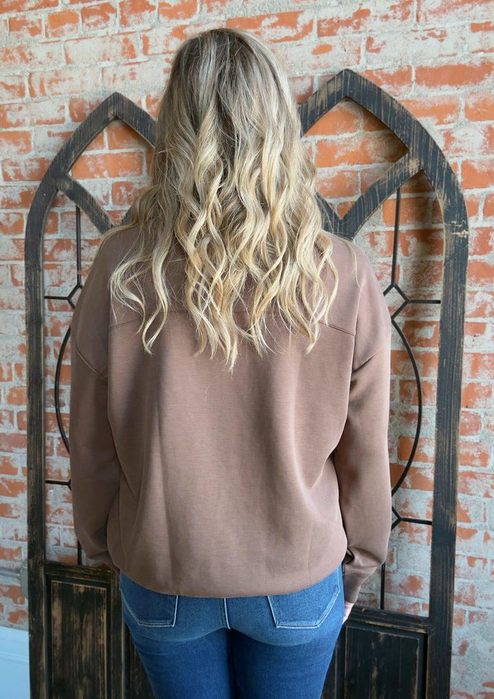 Let It Go Scuba Collared Crew-Cocoa