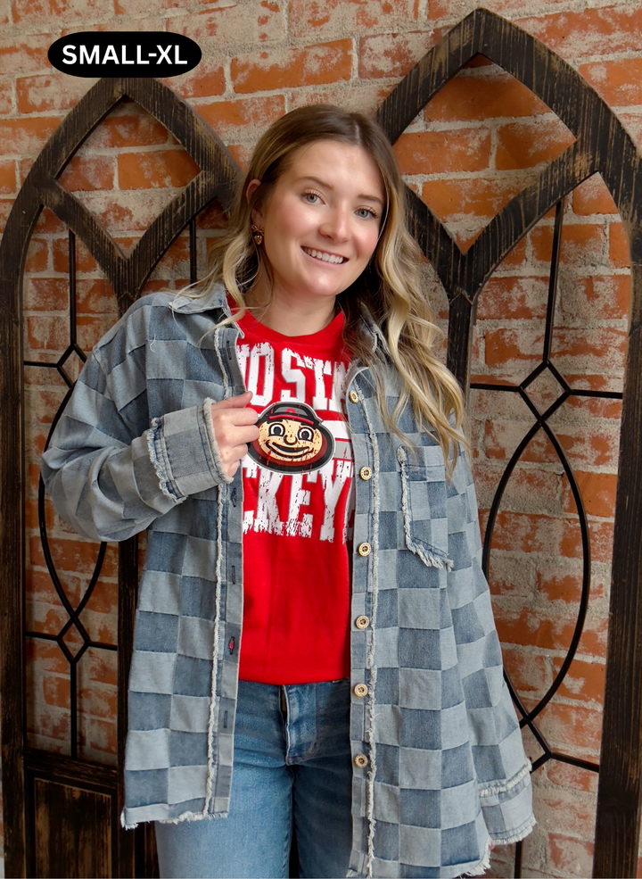 Hall Of Fame Checkered Denim Shacket