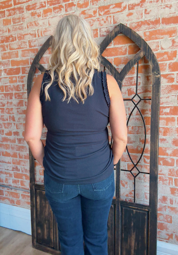 Just Like That Ruffle Tank-Navy