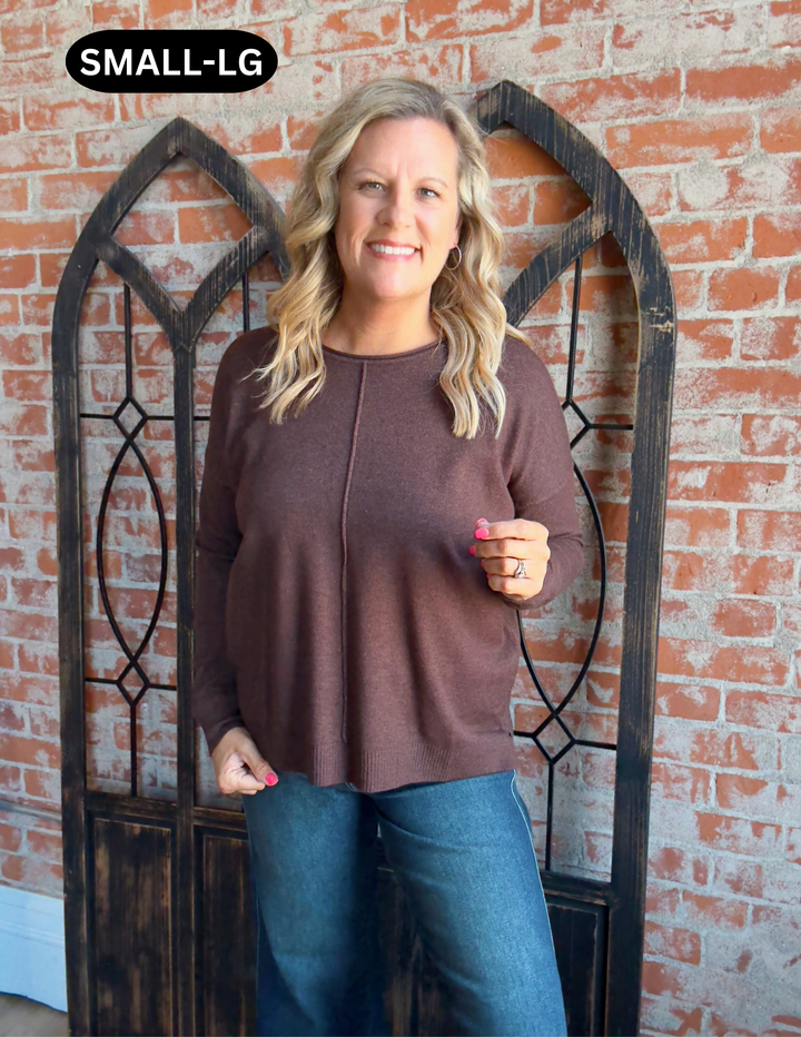 It's A Keeper Center Seam Sweater- Brown