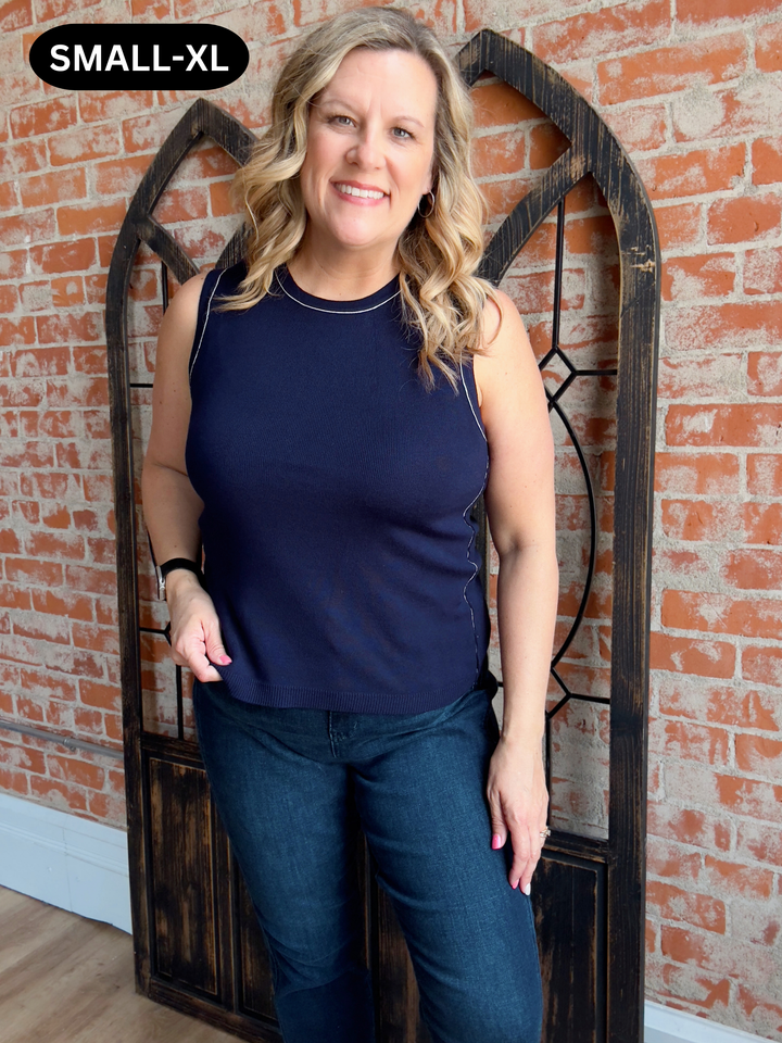 Best Yet Navy Outlined Sweater Tank