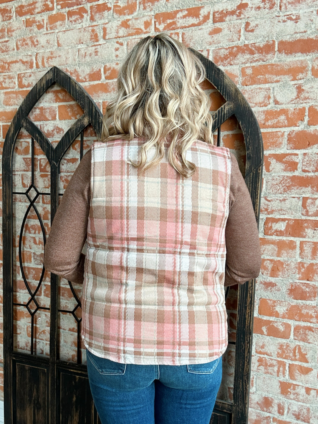 Give Me Fall Plaid Vest-Pink