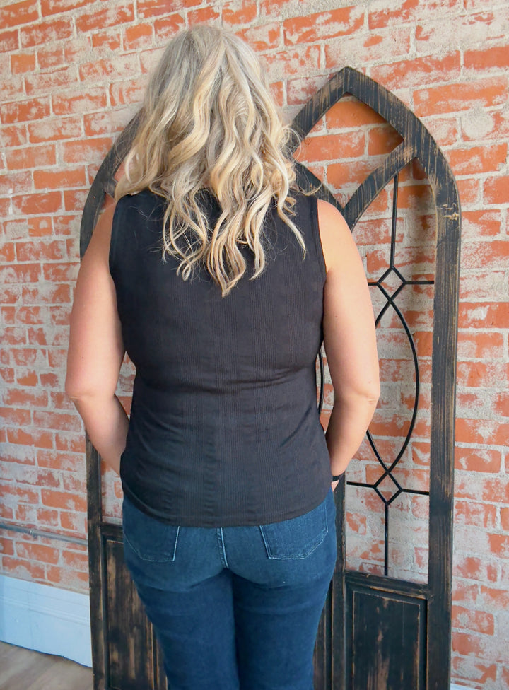 Watch Me Black Zipper Tank