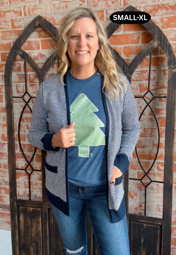 Time With Me Striped Cardigan-Navy