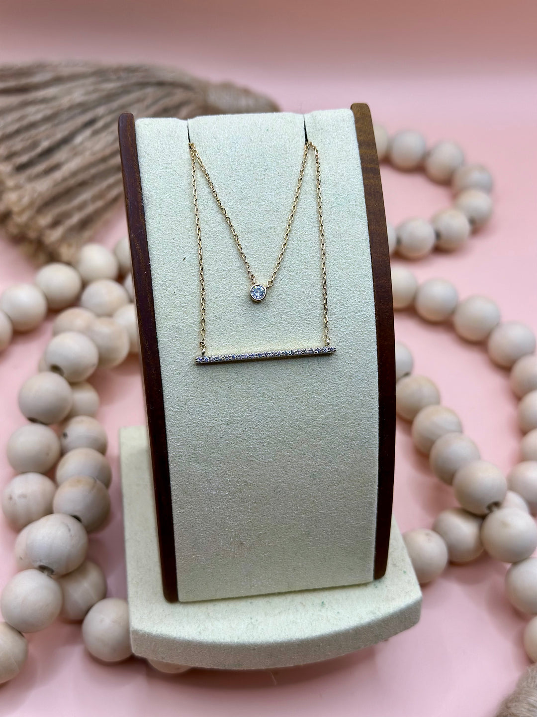 Minimalist Pave Bar Double Layer Necklace