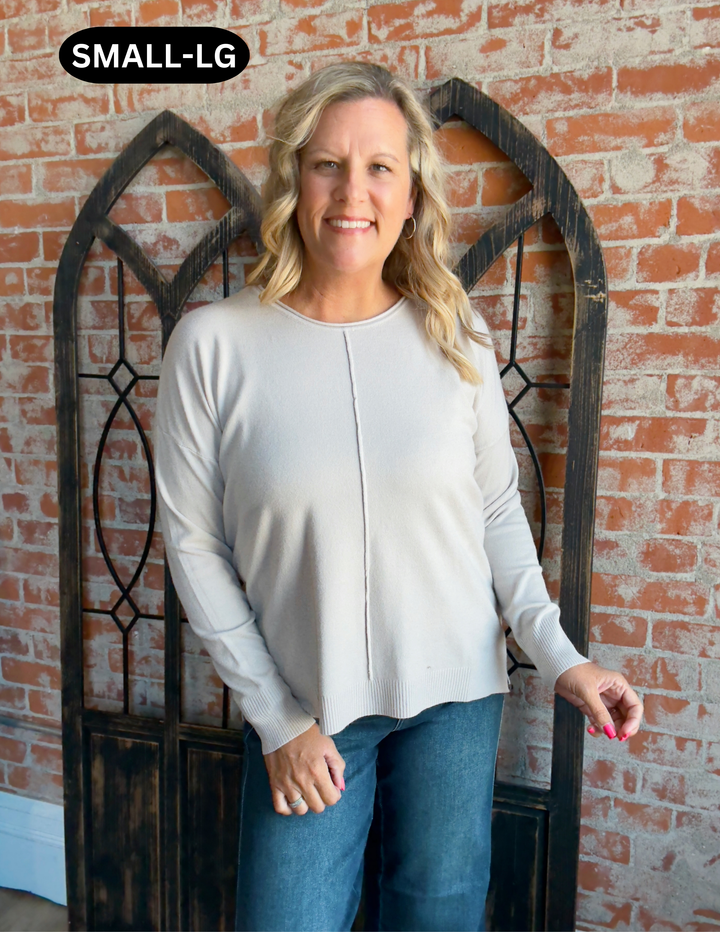 It's A Keeper Center Seam Sweater- Bone