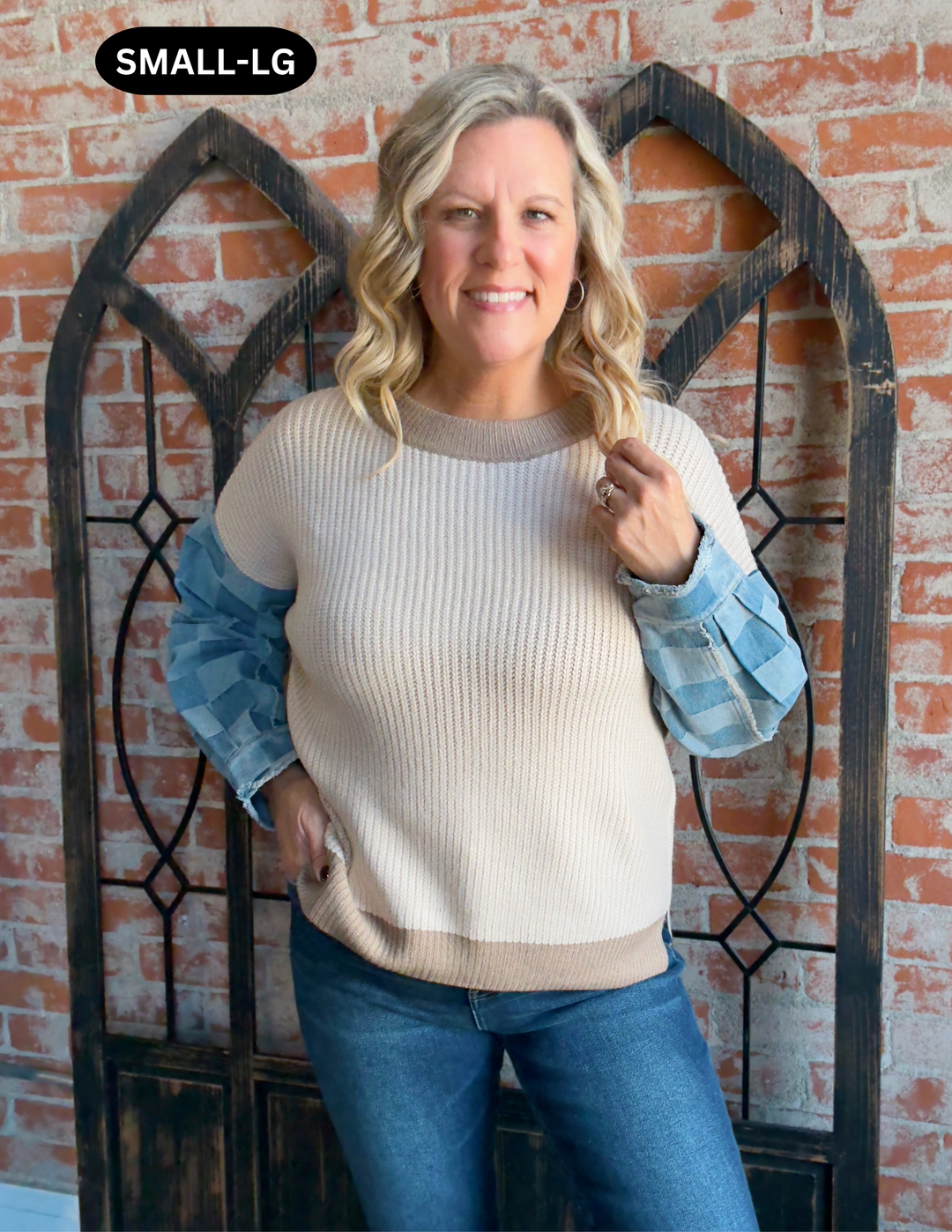 Checking The Facts Checkered Denim Sleeve Sweater