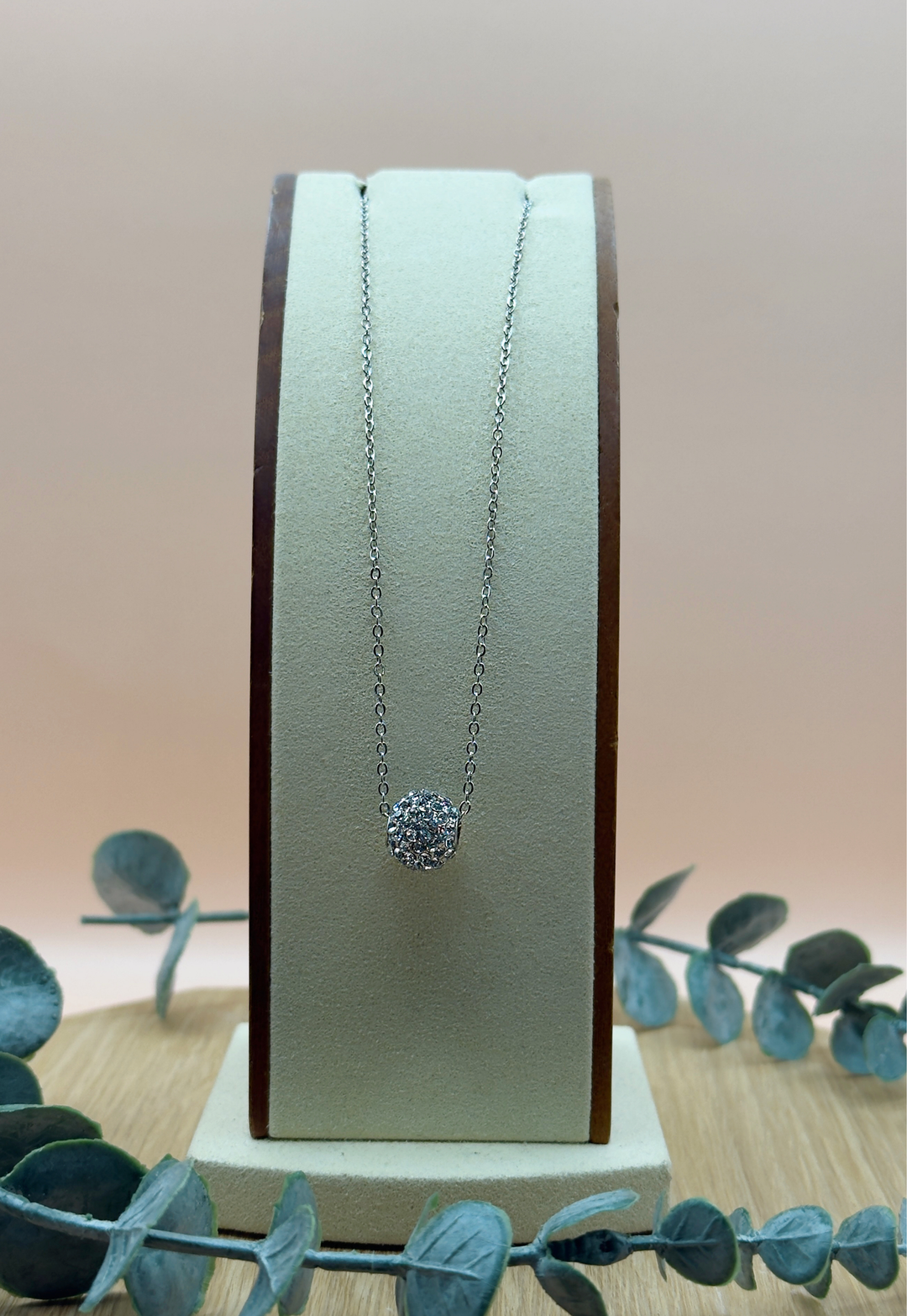 Silver Pave Ball Necklace