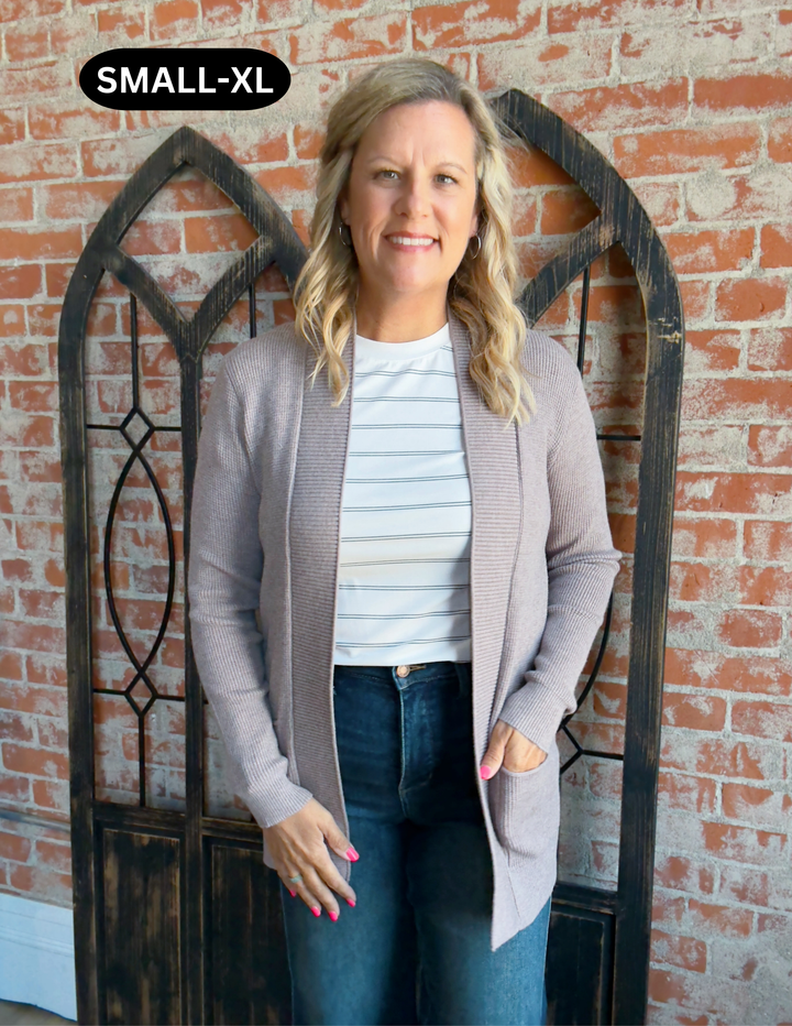 Feels Like Home Waffle Cardigan-Mocha