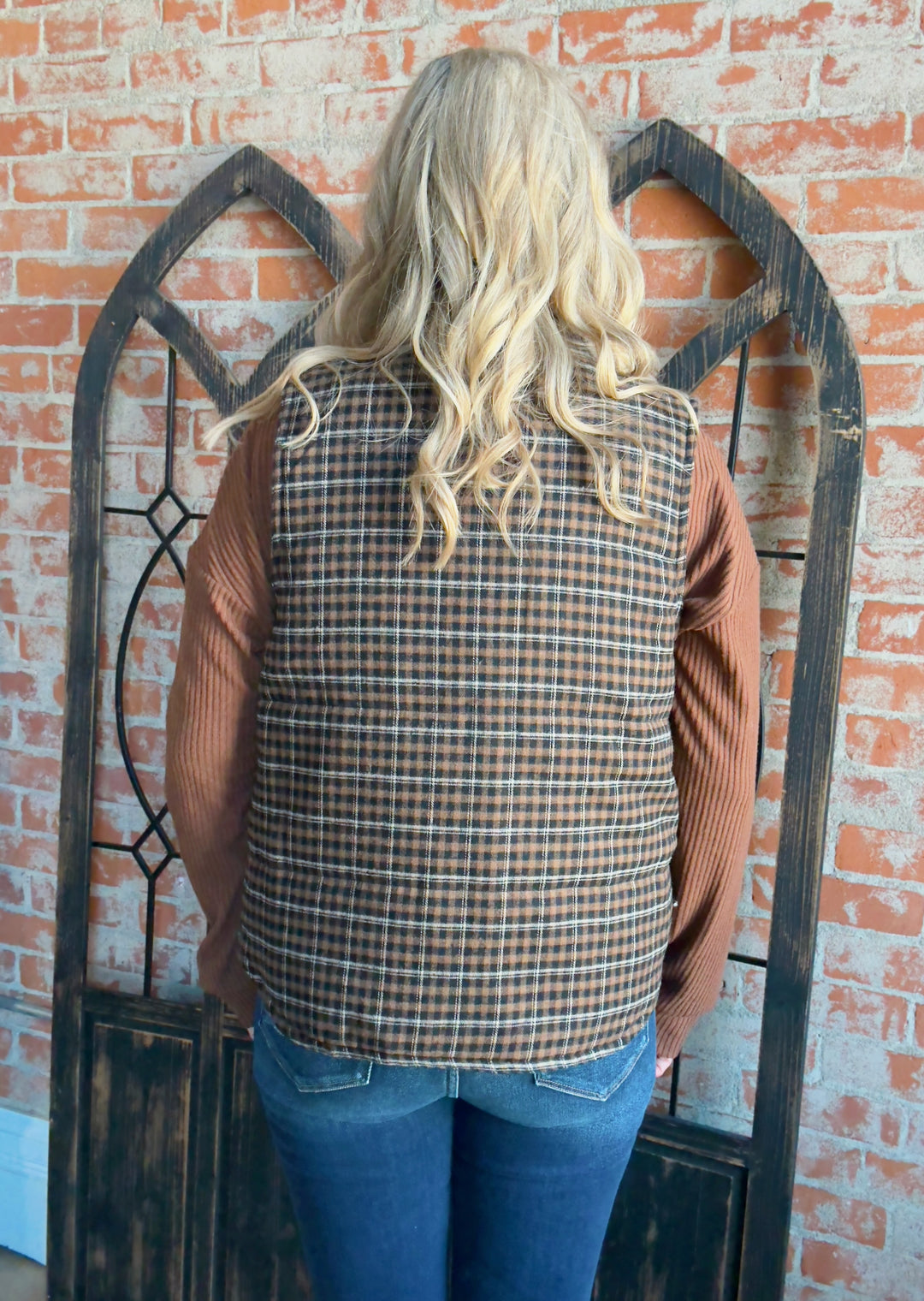Bring Me Closer Plaid Vest-Camel/Black