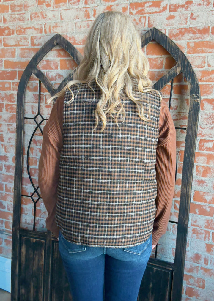 Bring Me Closer Plaid Vest-Camel/Black