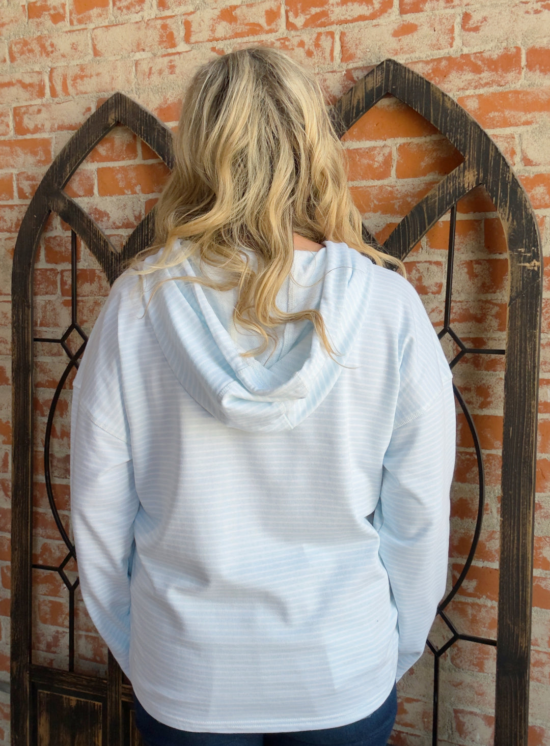 Boardwalk Striped French Terry Hoodie-Sky Blue