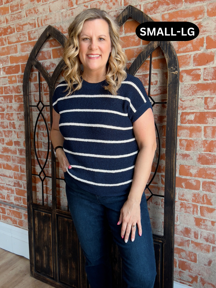Tell The Truth Navy Striped Sweater