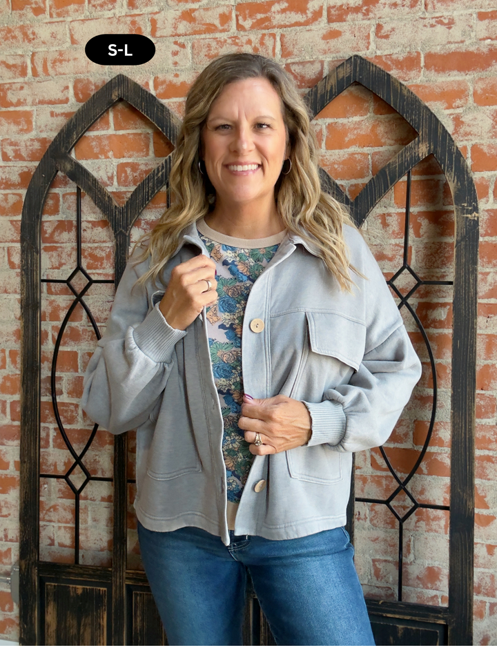 Got It All Down Acid Wash Jacket-Grey
