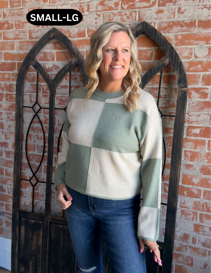 Dried Sage Checkered Sweater-Sage