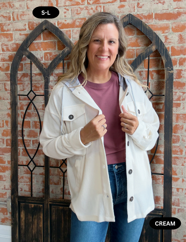 Fall Accessory Ribbed Hoodie Shacket-2 Colors