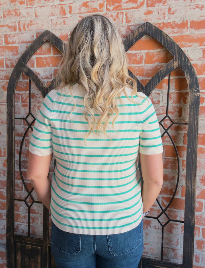 You're My Darling Striped Cardigan-Green