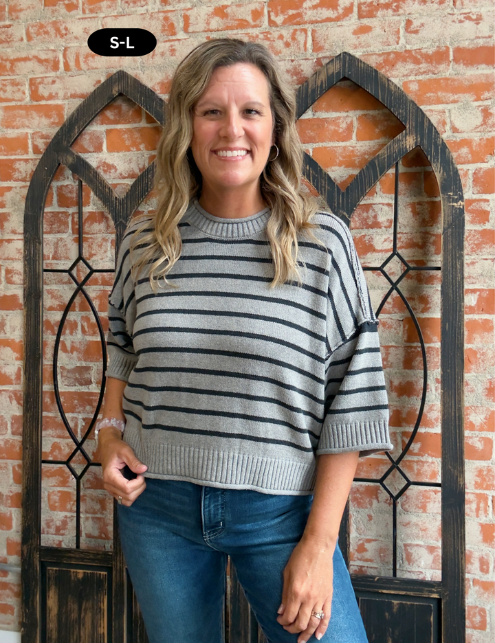 Let Me Love You Striped Sweater-Grey