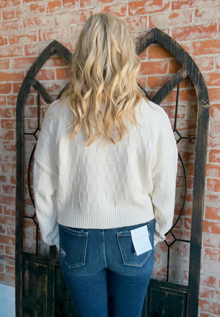 Skip A Beat Checkered Sweater-Ivory