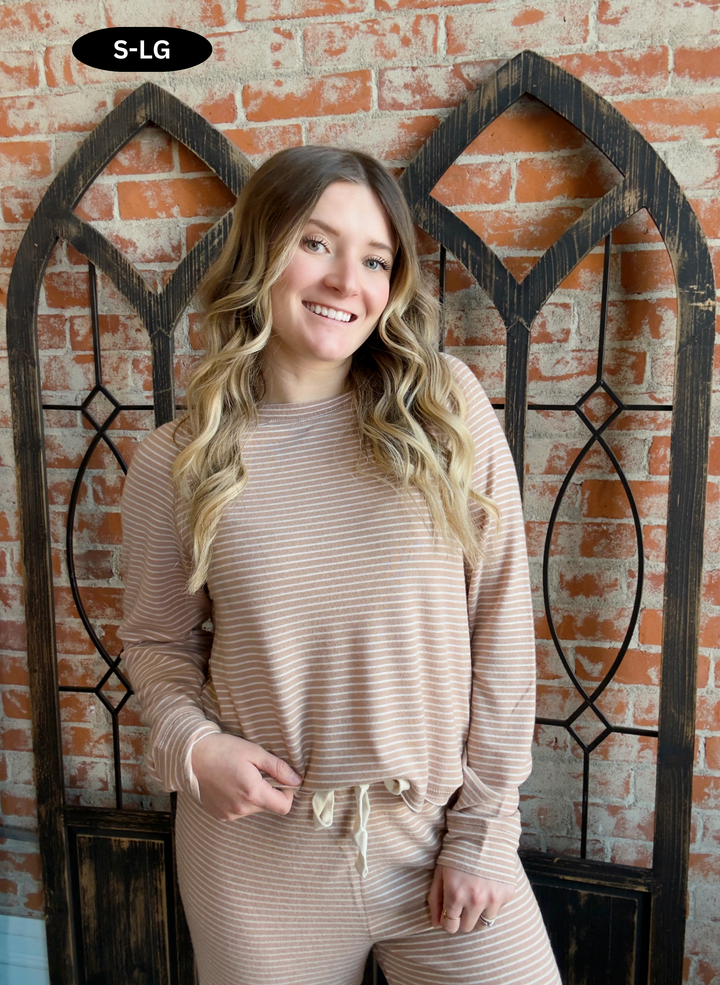 Time Flies Striped Long Sleeve-Taupe