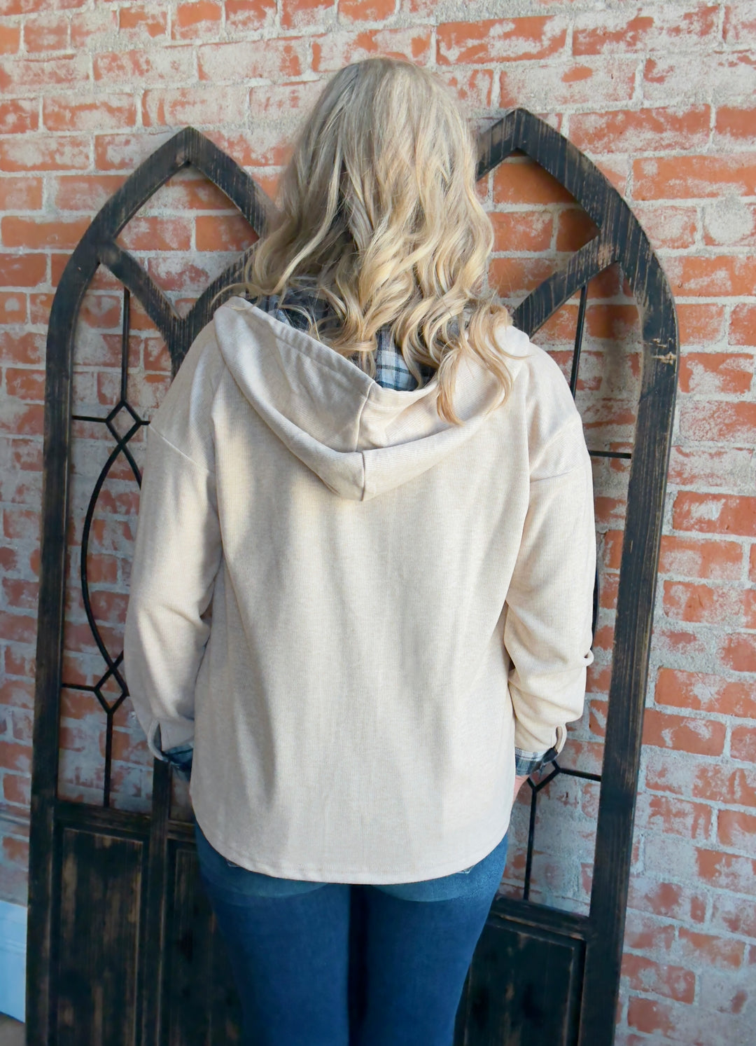 Timeless Plaid Trimmed Shacket-Taupe/Navy