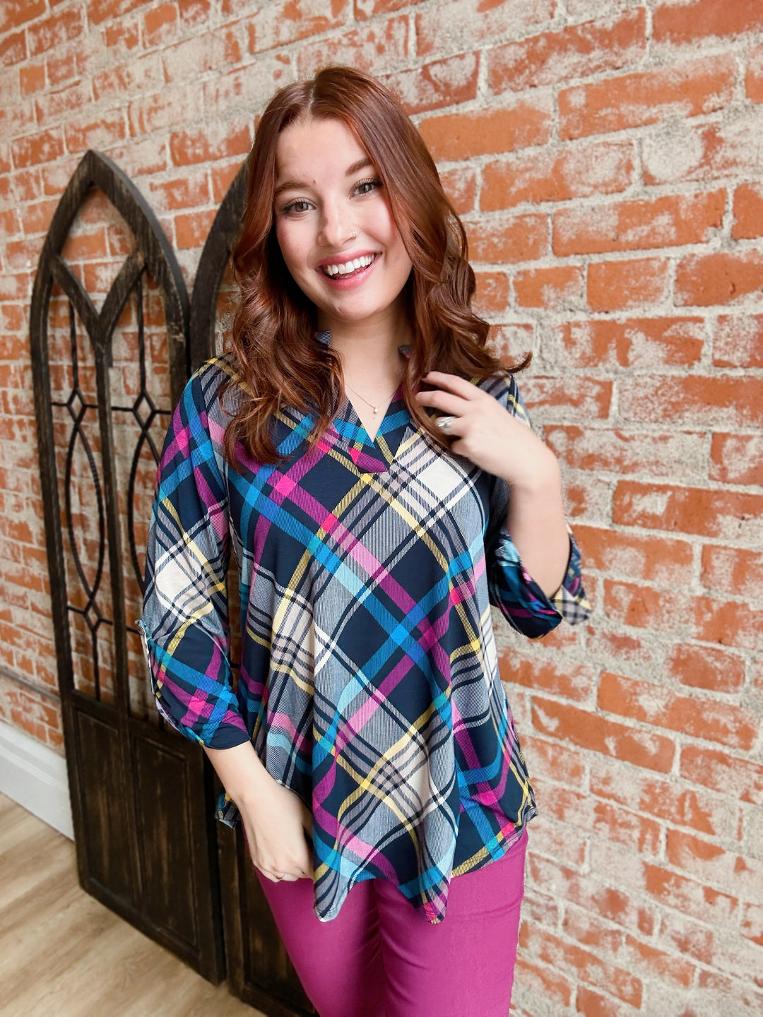 The Many Colors Of Tartan Plaid Lizzy 3/4 Blouse