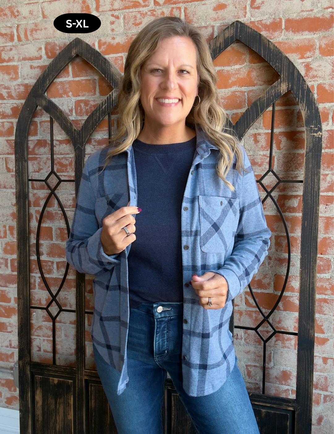 Teddy Soft Plaid Shacket-Denim/Navy