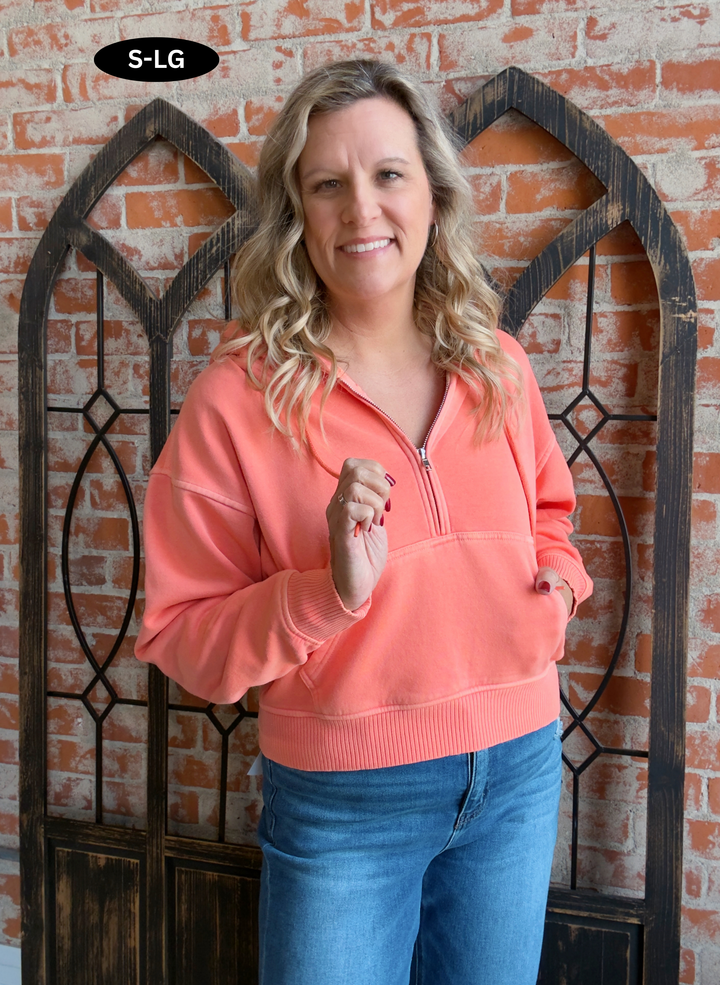 Think Again Half Zip Hoodie-Coral