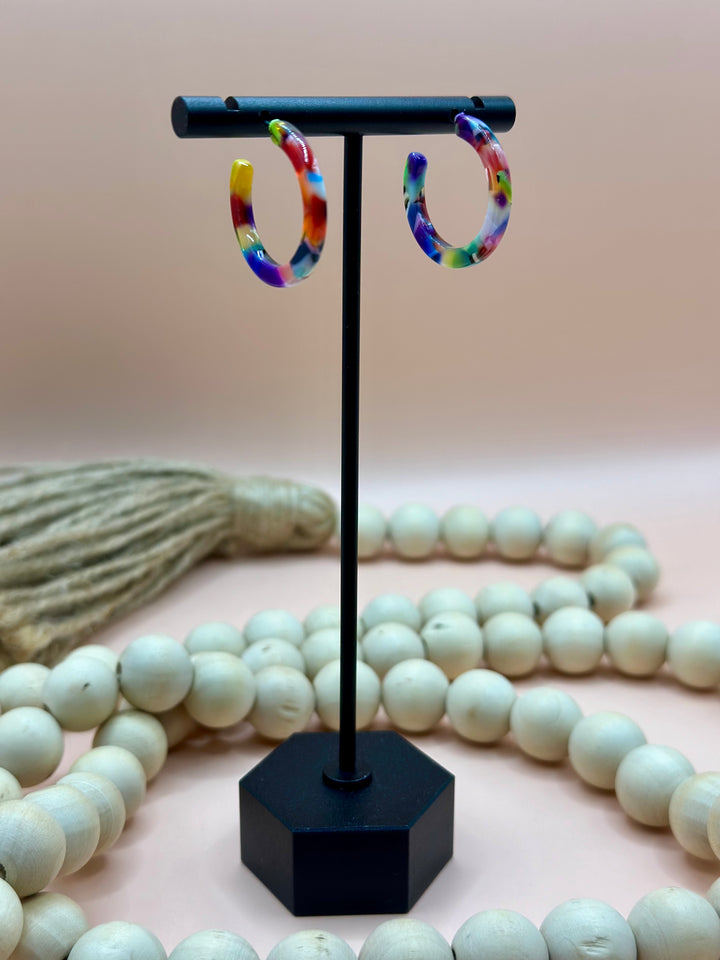 Multi Watercolor Marbled Hoop Earring-2 Colors