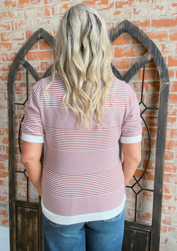 Next To None Striped Sweater-Rust