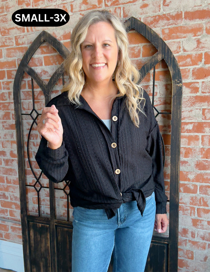 When Fall Calls Crochet Shacket-Black