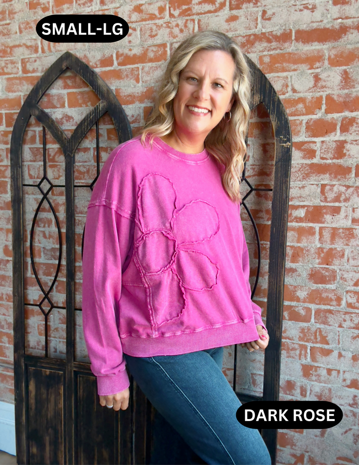 Make You Smile Flower Patch Pullover-2 Colors