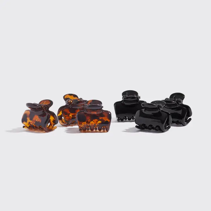 Recycled Plastic Mini Puffy Claw Clips 6pc-Tortoise/Black