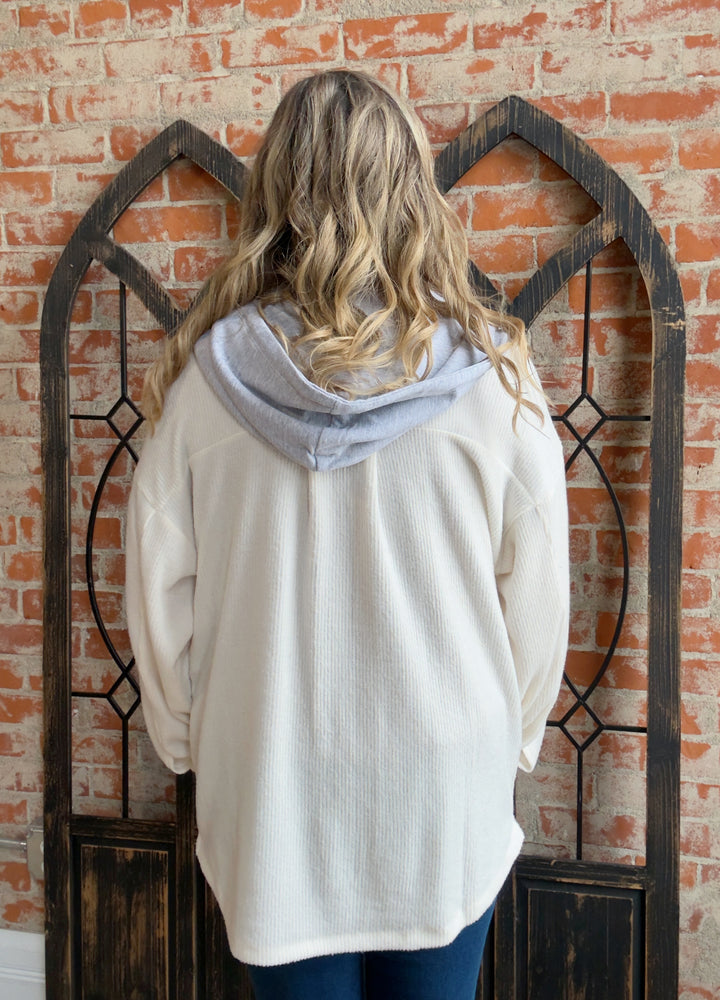 Fall Accessory Ribbed Hoodie Shacket-2 Colors