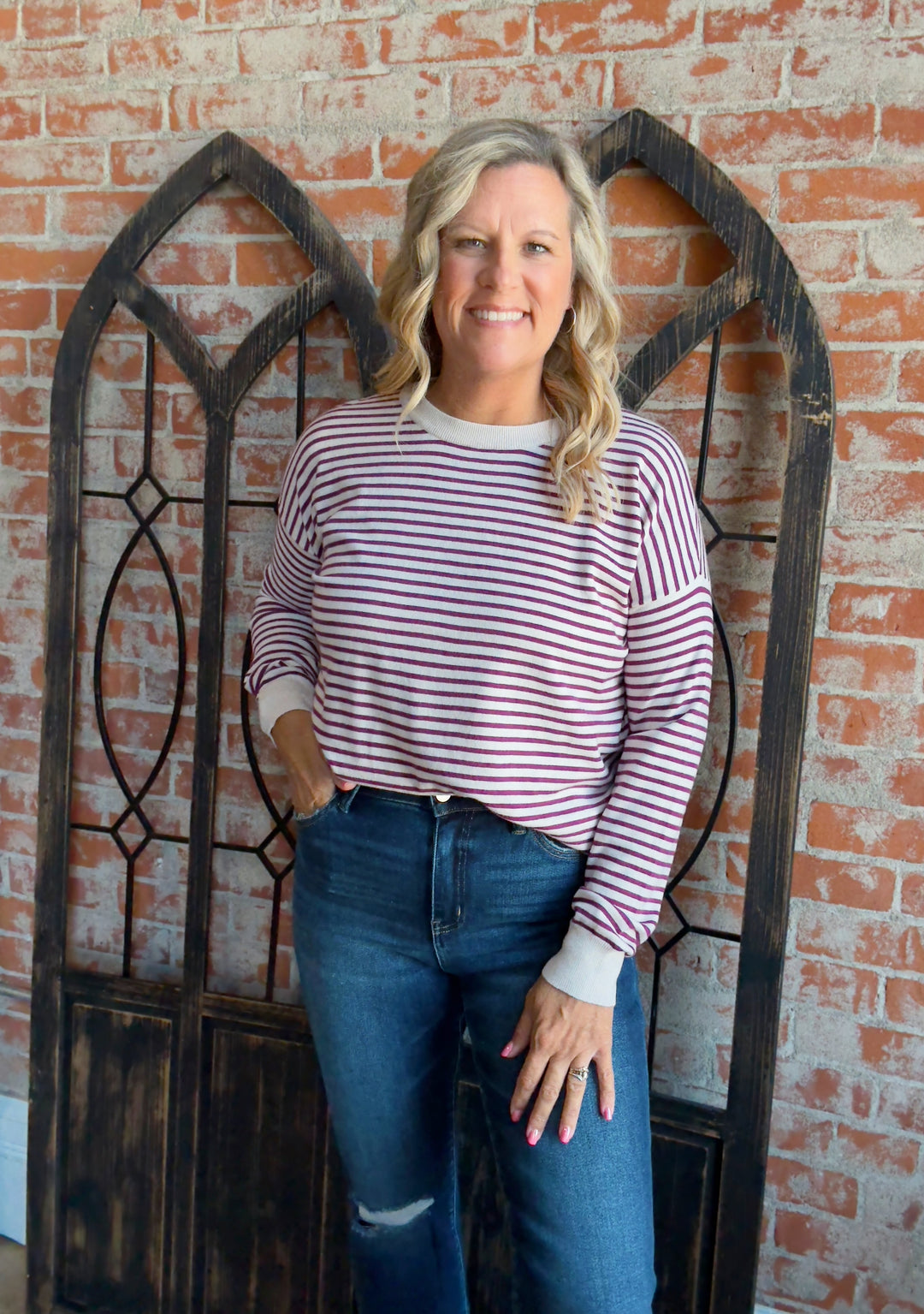 Get It Striped Sweater-Magenta