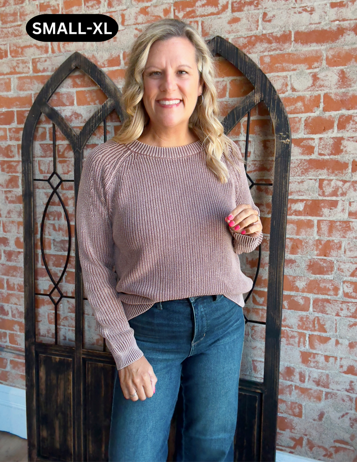 Take The Time Washed Sweater-Clay