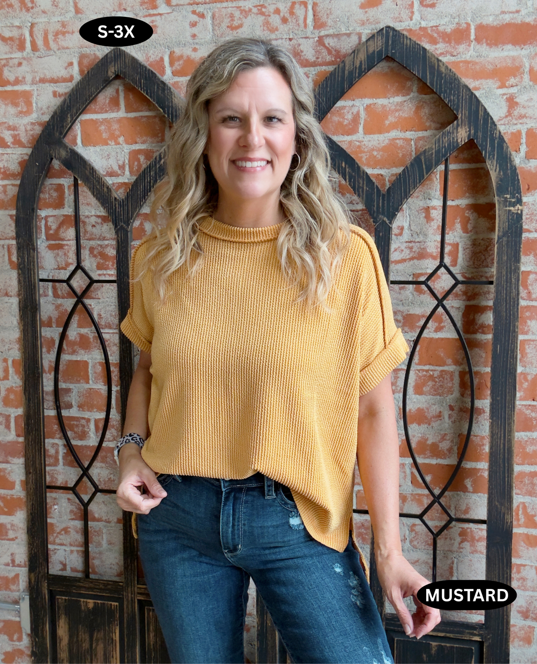 Just What You Need Ribbed Tee- Mustard & Green Tones