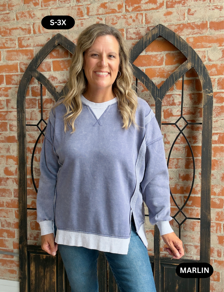 My Saturday In Burnout Fleece Crewneck-Marlin