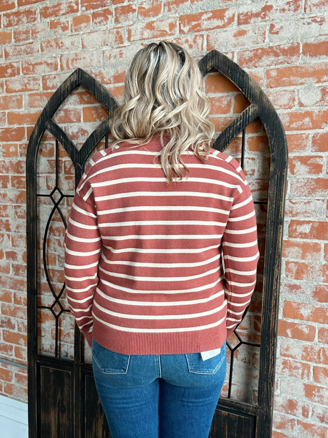 Let's Gather Striped Sweater-Chestnut