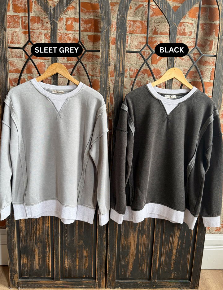 My Saturday In Burnout Fleece Crewneck-Black & Grey
