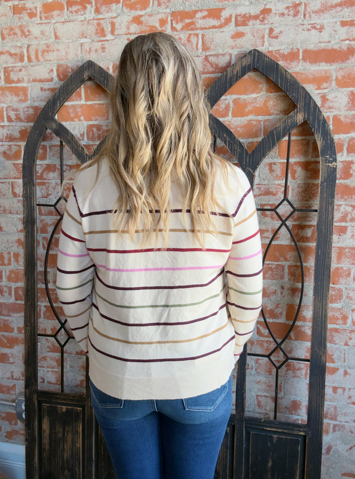 For The Best Henley Sweater-Oatmeal/Pink