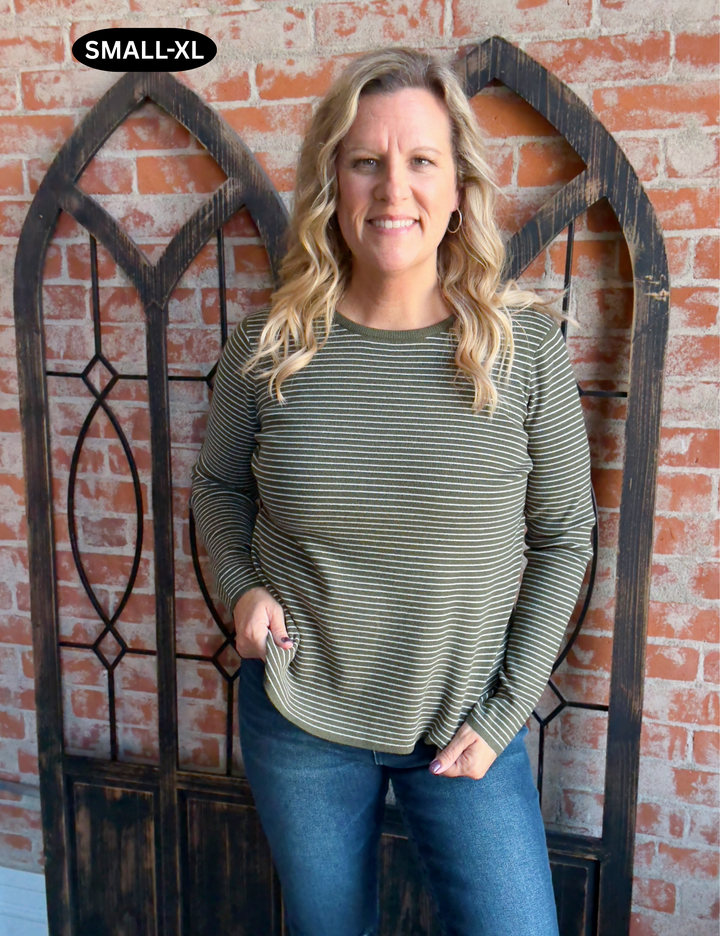 Top Of The List Striped Sweater-Olive