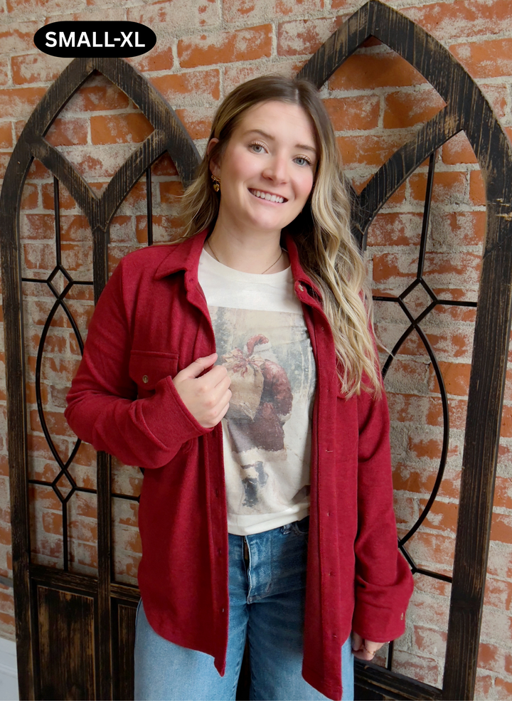 Teddy Soft Basic Shacket-Holly Berry